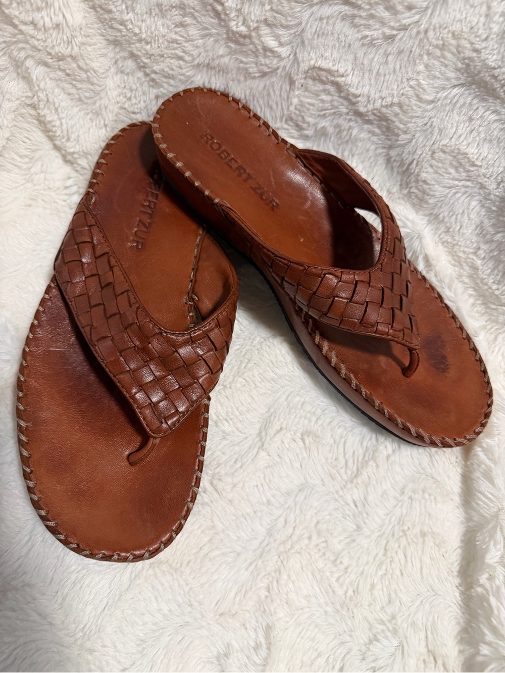 Robert Zur Woven Leather Thong Sandals - Brown Sz 10 - Picture 2 of 8